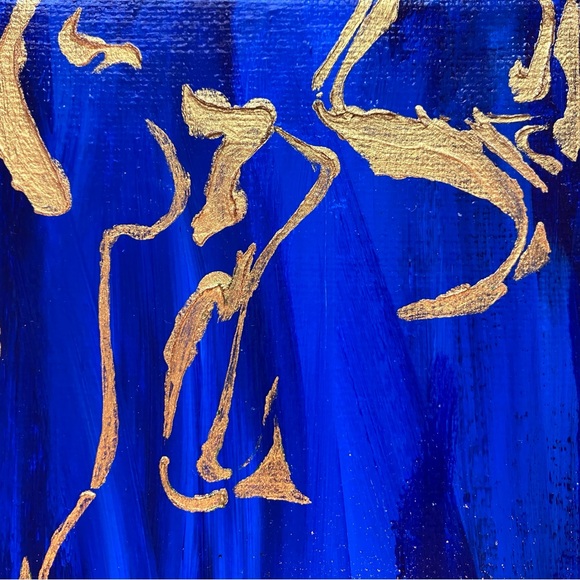 Abstract Acrylic Blue and Gold Scroll Pattern Mini Painting, 6x6" - Picture 5 of 10